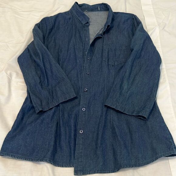 One jeanswear junior szXL denim button front adjustable sleeve elastic back EUC - Picture 3 of 8